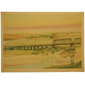 Deutsches Gemälde aus dem 2. Weltkrieg - Brücke über den Fluss Desna.